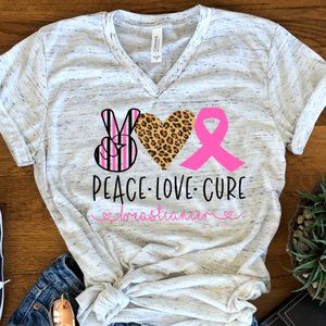New Peace Love Breast Cancer Awareness XS Bella Unisex V Neck Marble T-shirt